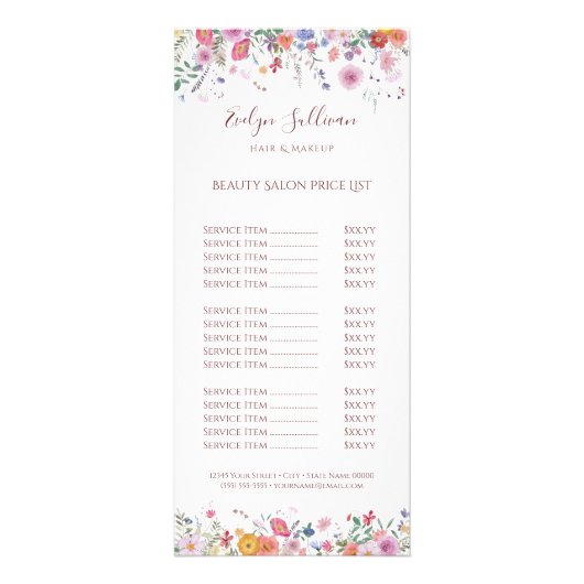 Verse wilde bloemen prijslijst rek kaart (Voorkant)