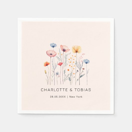 Verse Wildflower |Lichtroze bruiloft Servet (Voorkant)