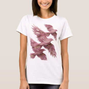 Verse Zilver ROZE VOGELS IN VLUCHT Slogan Design T-shirt