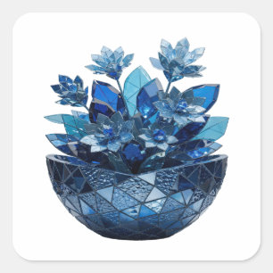 Verse Zilveren BLAUWE GLAS BLOEMEN Sticker Ontwerp