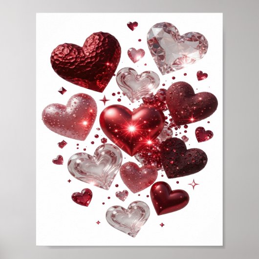 Verse Zilveren HARTEN EN GLITTER Poster (Voorkant)