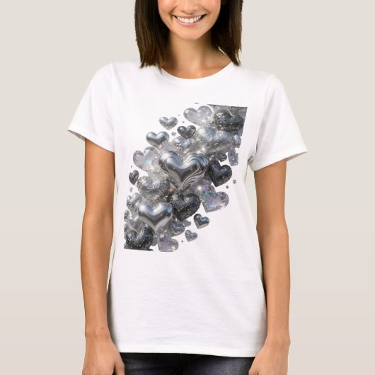 Verse Zilveren HARTEN VAN GLANS Statement T-shirt (Voorkant)
