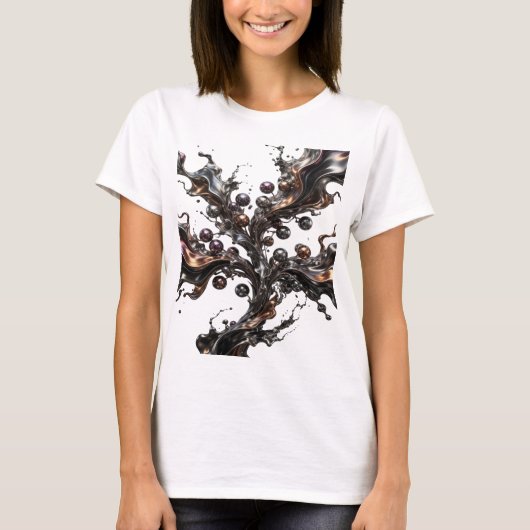 Verse zilveren METALLIC BLOOM-afdruk T-shirt (Voorkant)
