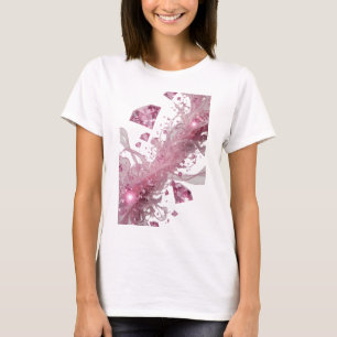 Verse zilveren ROZE DIAMANTEN EN GLAS BLOEMEN T-shirt