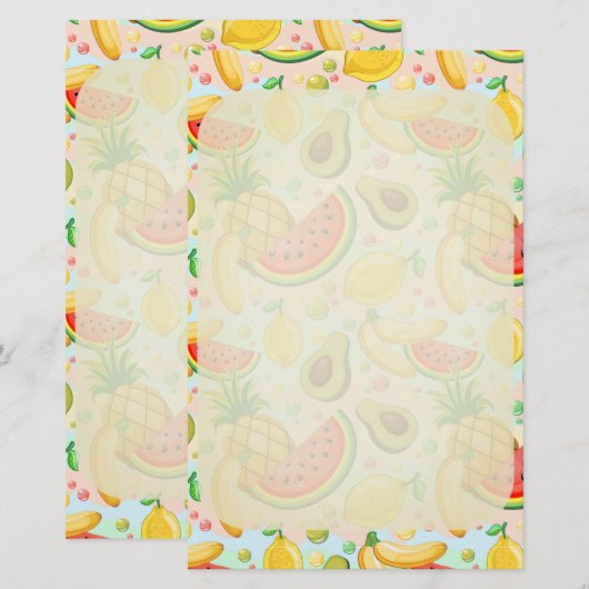 Verse zomer fruit patroon briefpapier (Voorkant / Achterkant)