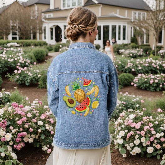 Verse zomer fruit patroon denim jacket (Huwelijk Achterkant)