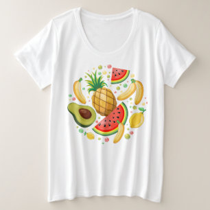 Verse zomer fruit patroon grote maat t-shirt