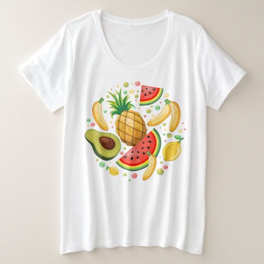 Verse zomer fruit patroon grote maat t-shirt (Design voorkant)