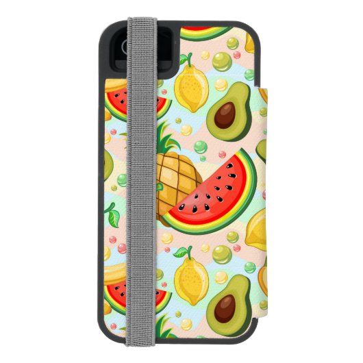 Verse zomer fruit patroon incipio iPhone portemonnee hoesje (Agenda Achterkant)