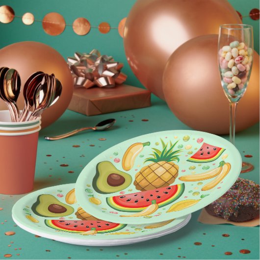 Verse zomer fruit patroon papieren bordje (Multi)