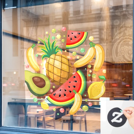 Verse zomer fruit patroon raamsticker (Cafe Raam)