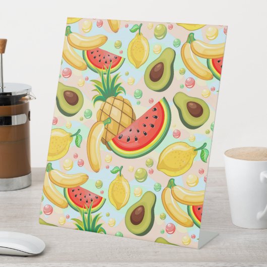 Verse zomer fruit patroon reclamebord met voetstuk (Insitu)