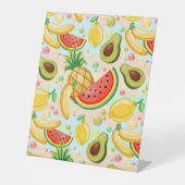 Verse zomer fruit patroon reclamebord met voetstuk (Voorkant)