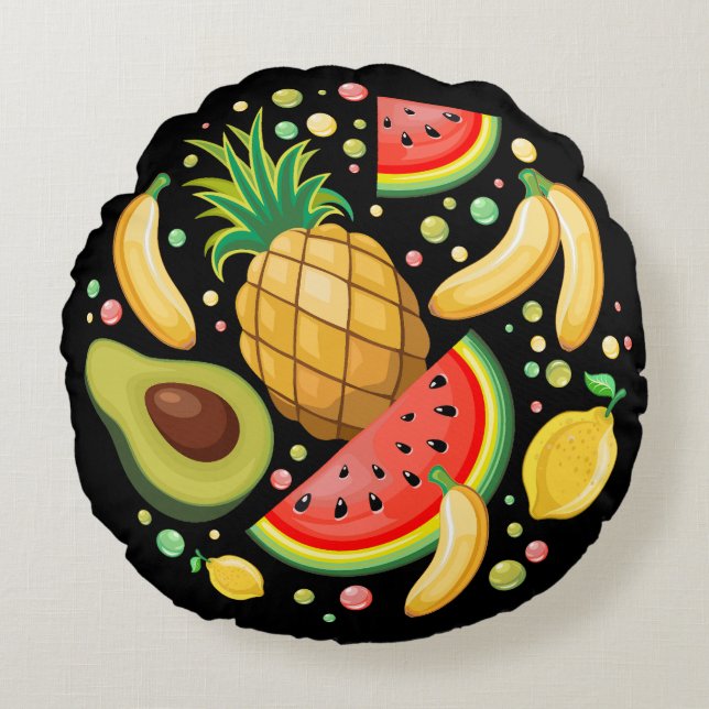 Verse zomer fruit patroon rond kussen (Voorkant)
