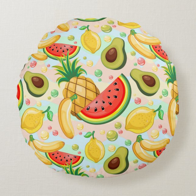 Verse zomer fruit patroon rond kussen (Voorkant)