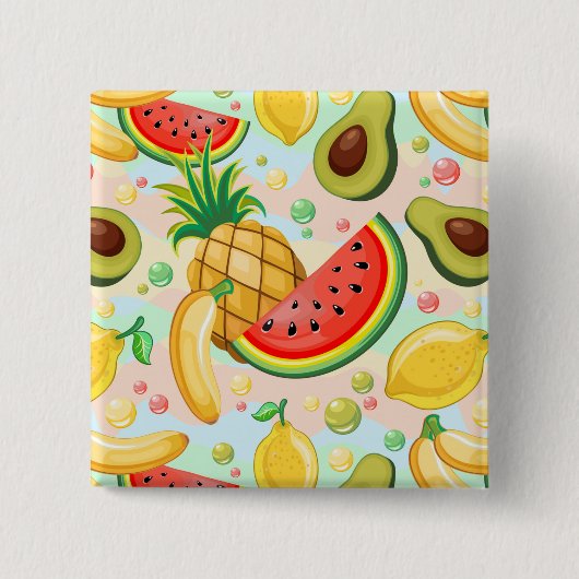 Verse zomer fruit patroon vierkante button 5,1 cm (Voorkant)
