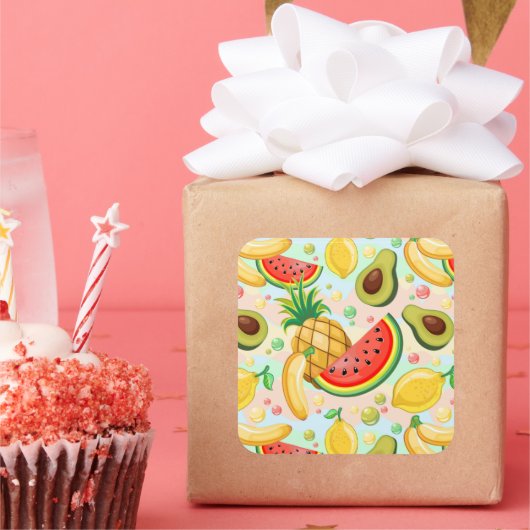 Verse zomer fruit patroon vierkante sticker (Feest)