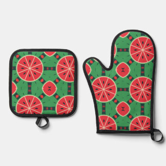 Verse zomerse watermeloenschijfjes patroon keuken ovenwant & pannenlap set