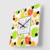 Verse zomervruchten en exotische plakkers vierkante klok (Hoek)