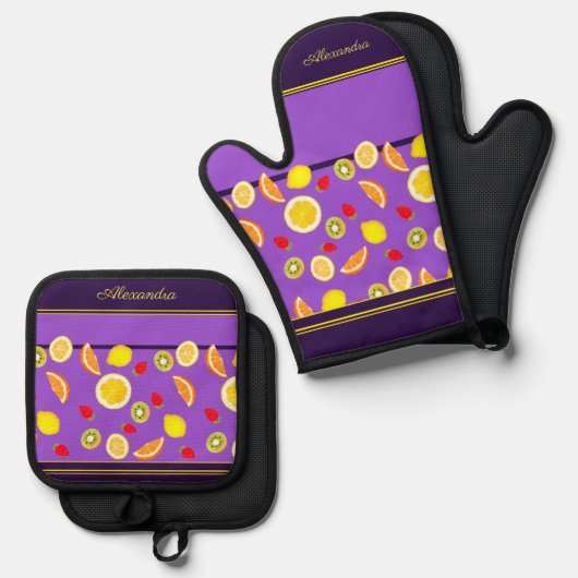 Verse zomervruchten ovenwant & pannenlap set (Voorkant / Achterkant)