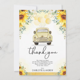 Verse Zonnebloem Drive-By Quarantaine Baby Shower Bedankkaart