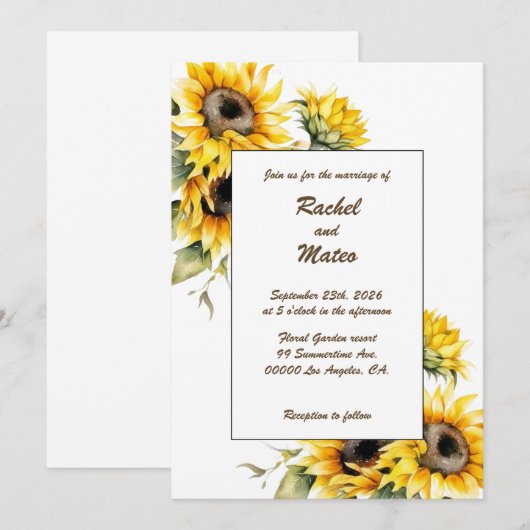 Verse Zonnebloemen: Persoonlijke Trouwkaart Kaart (Voorkant / Achterkant)