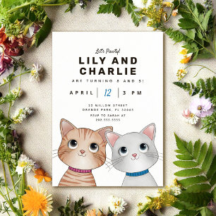 Versiblings duo verjaardagsfeest met twee kittens  kaart