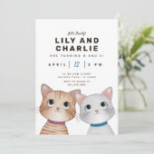 Versiblings duo verjaardagsfeest met twee kittens kaart (Staand voorkant)