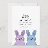 Versiblings op verjaardagsfeestje blauw en paarse kaart (Voorkant)