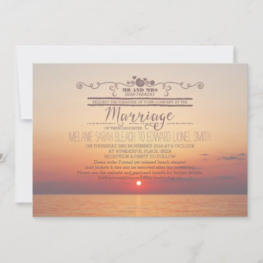 Versie 2 Sunset Beach Destination Wedding Kaart (Voorkant)