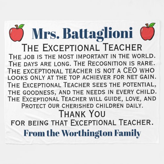 Versie 3 EXCEPTIONELE leraar Dank u Fleece Deken (Voorkant (Horizontaal))