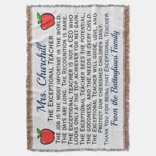 Versie 3 EXCEPTIONELE leraar Dank u wel Deken (Voorkant Verticaal)