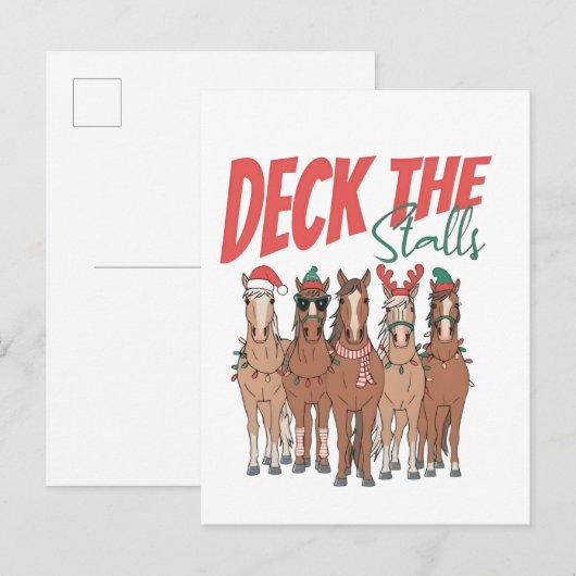 Versier de Stallen Grappige Kerstmis Paardenliefhe Uitnodiging Briefkaart (Voorkant / Achterkant)