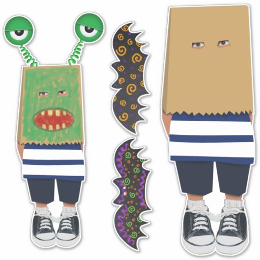 Versier of Kleur Kinder Tasmasker voor Halloween S Sticker (Voorkant)