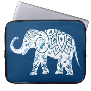 Versierd Gevormde Blauwe Olifant Laptop Sleeve