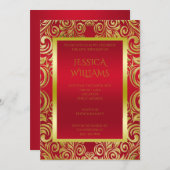 Versierd Gouden Swirls & Ruby Rood Verjaardagsfees Kaart (Voorkant / Achterkant)