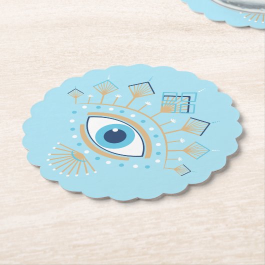 Versierd Grieks Evil Eye Turks Beschermingssymbool Kartonnen Onderzetters (Gekanteld)