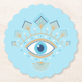 Versierd Grieks Evil Eye Turks Beschermingssymbool Kartonnen Onderzetters (Voorkant)