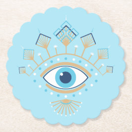 Versierd Grieks Evil Eye Turks Beschermingssymbool Kartonnen Onderzetters