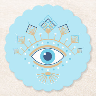 Versierd Grieks Evil Eye Turks Beschermingssymbool Kartonnen Onderzetters