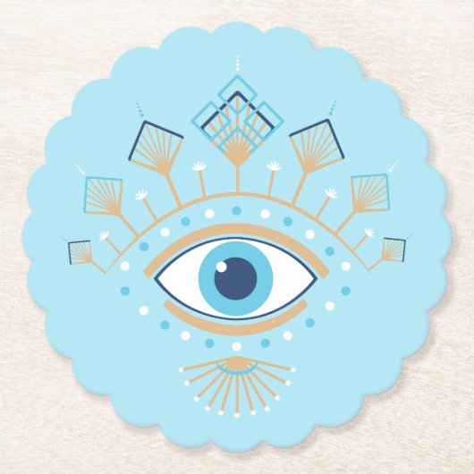 Versierd Grieks Evil Eye Turks Beschermingssymbool Kartonnen Onderzetters (Voorkant)