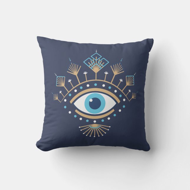 Versierd Grieks Evil Eye Turks Beschermingssymbool Kussen (Voorkant)