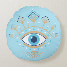 Versierd Grieks Evil Eye Turks Beschermingssymbool Rond Kussen
