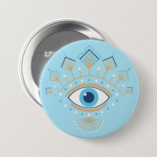 Versierd Grieks Evil Eye Turks Beschermingssymbool Ronde Button 7,6 Cm (Voorkant /achterkant)