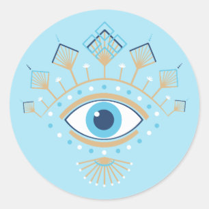 Versierd Grieks Evil Eye Turks Beschermingssymbool Ronde Sticker
