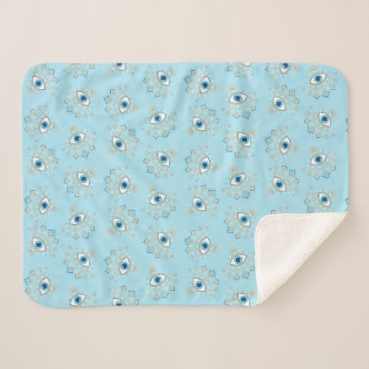 Versierd Grieks Evil Eye Turks Beschermingssymbool Sherpa Deken (Voorkant (horizontaal))