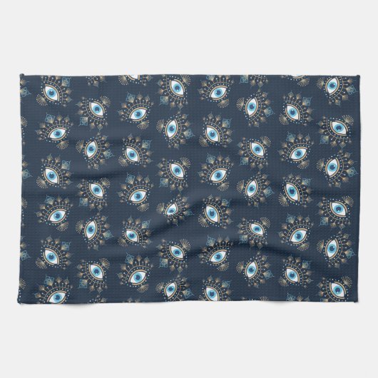 Versierd Grieks Evil Eye Turks Beschermingssymbool Theedoek (Horizontaal)