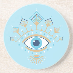 Versierd Grieks Evil Eye Turks Beschermingssymbool Zandsteen Onderzetter