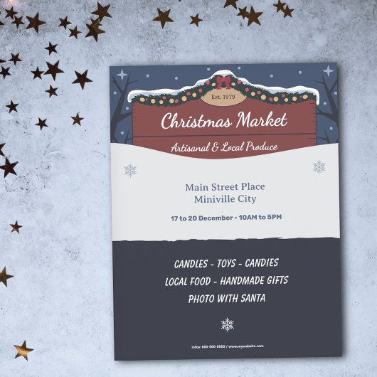 Versierd Houten Bord - Flyer Kerstmarkt