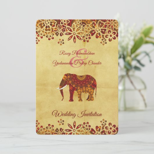 Versierd Indiaas  olifantenontwerp Kaart (Staand voorkant)